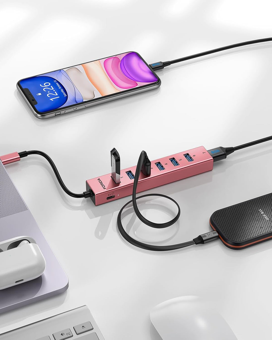 FORIDA Multiport USB C Hub 3.0, USB Verteiler mit 5Gbps Datenübertragung, MacBook Adapter zu USBC Re