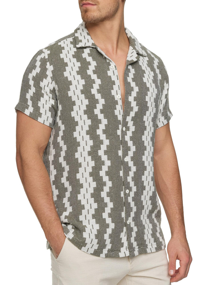 Indicode Herren INCosby Kurzarmhemd mit Button-Down-Kragen | Herrenhemd gestreift Kurzarm Hemd L Arm