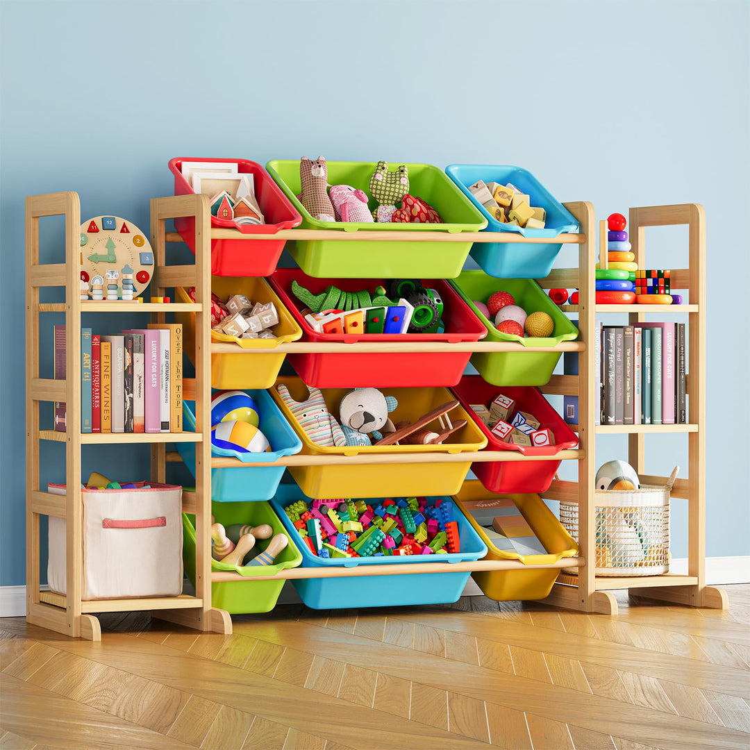 SpaceAid Spielzeug-Organizer mit 6 Regalen und 12 Behältern, Bücherregal/Bücherregal, Kinder-Mülleim