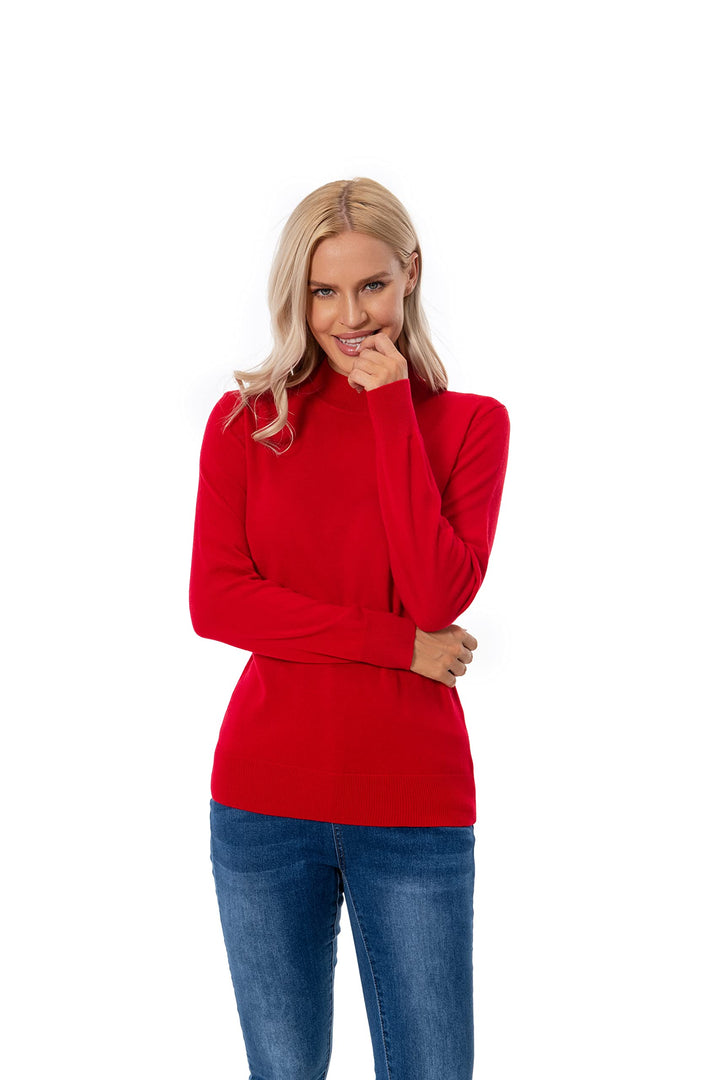 WOSICA Women's 100% Pure Cashmere Long Sleeve Pullover Mock Neck Sweater XS Alizarin Red, XS Alizari