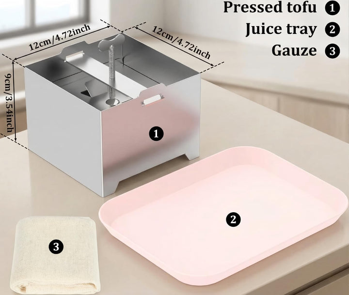 Tofupresse, Tofupresse aus Edelstahl, lebensmittelechtes Material, spülmaschinenfest, inklusive 1 Ta