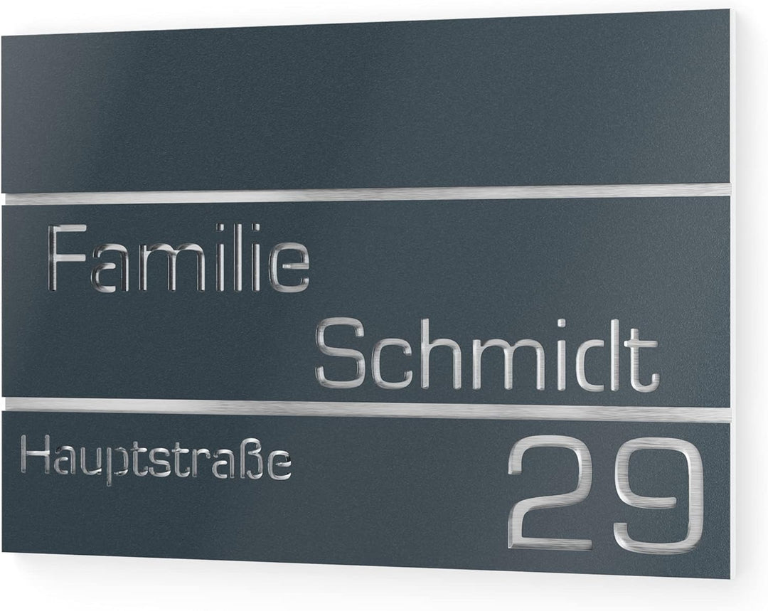 Graviers Design Hausnummer aus V2A Edelstahl 380x264mm - Anthrazit RAL 7016 - Rostfrei UV-beständig