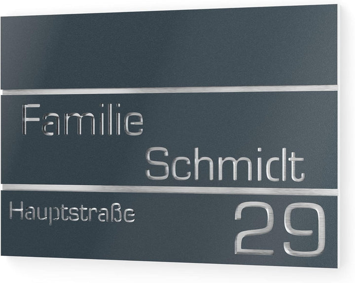 Graviers Design Hausnummer aus V2A Edelstahl 380x264mm - Anthrazit RAL 7016 - Rostfrei UV-beständig