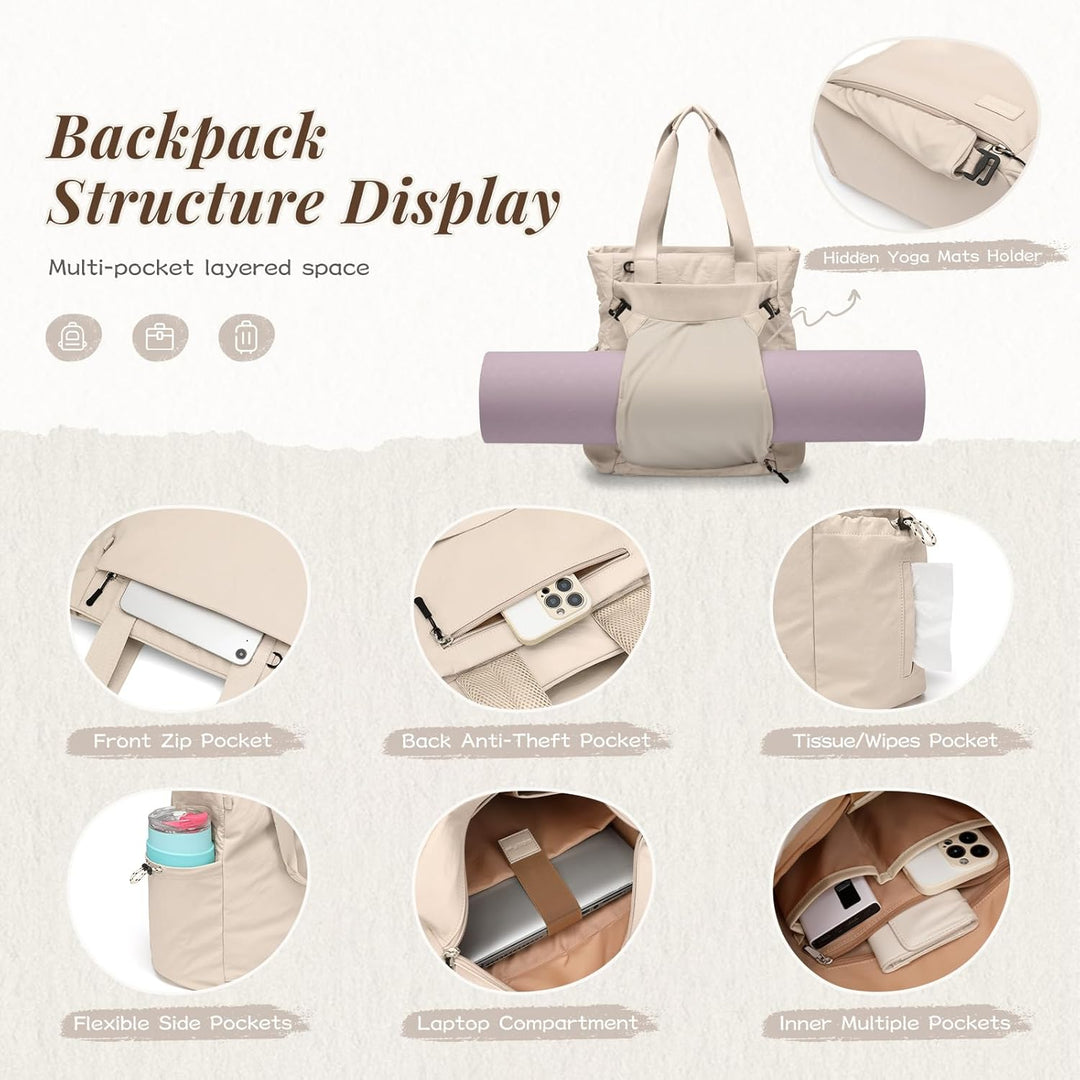 GOLF SUPAGS Convertible Laptop Rucksack Damen Yogatasche Sporttasche, Gesteppte Tragetasche, Yogamat