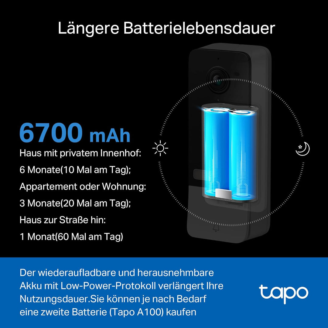 Tapo D230S1 Video-Türklingel Akku (Video Doorbell) | Türklingel mit Kamera, 2K 5MP, Farbe Nachtsicht