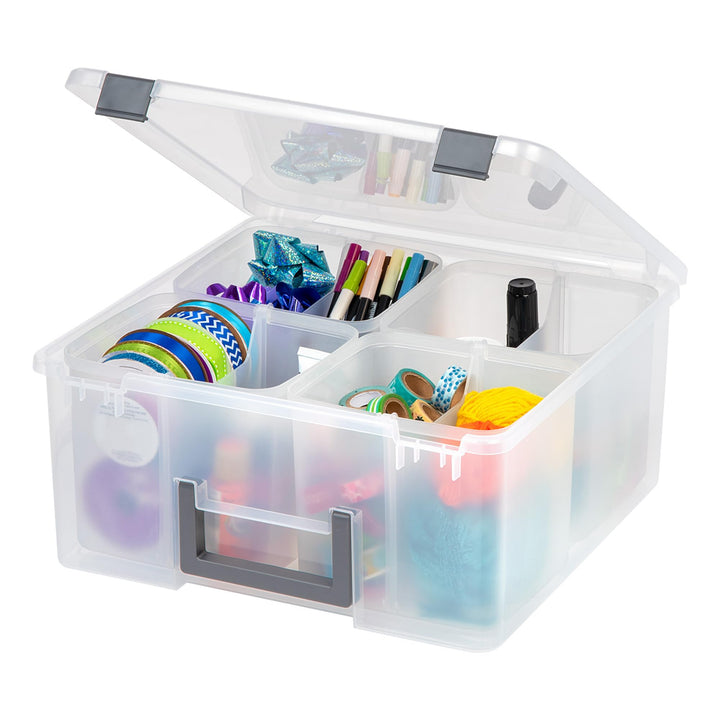 Iris Ohyama, Tragbare Aufbewahrungsbox 18,9L mit Griff, Transparenter Organizer mit 4 herausnehmbare