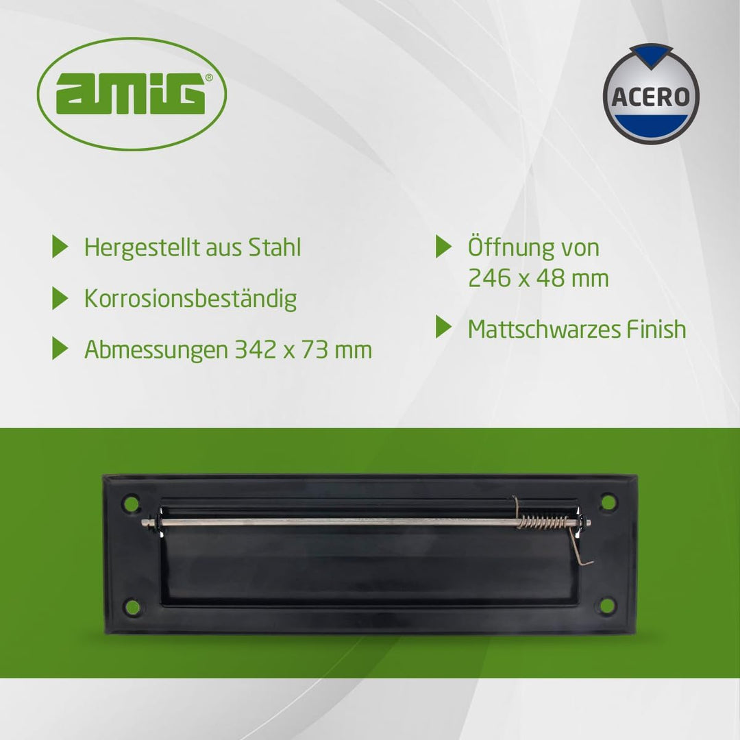 Amig - Briefkastenschlitz Schwarz Mod. 1 - Klappe für Wände oder Türen - Briefsammler mit Stahldecke