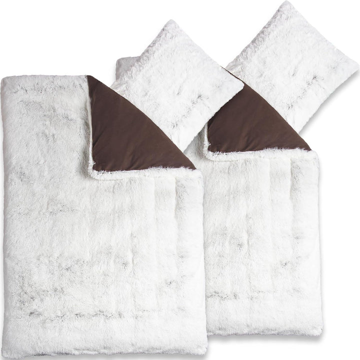 CelinaTex Minka Bettwäsche 155 x 220 cm 4teilig Longhair Felloptik Bettbezug Creme weiss braun 155 x