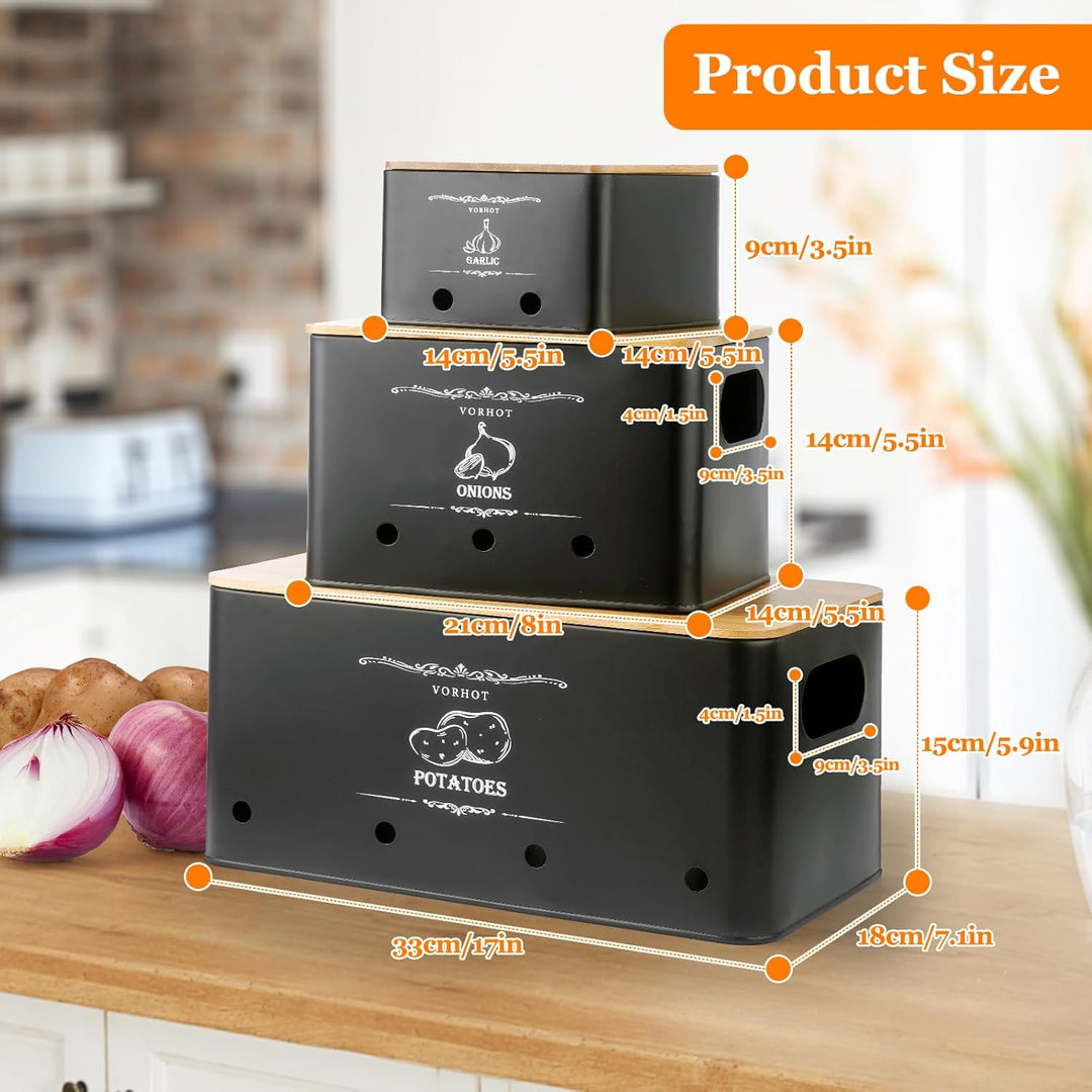 Kartoffel Aufbewahrungsbox, 3er Set Zwiebel Kartoffel Knoblauch Aufbewahrung, Kartoffelbox mit Decke