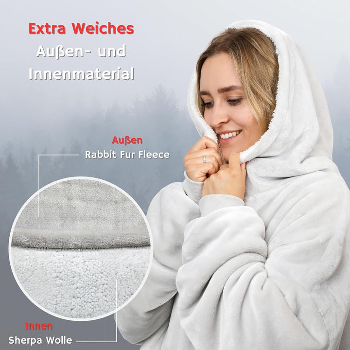 NorthHeat Beheizter Kuschel Hoodie | flauschige Ärmel Decke beheizbar | perfekt für Freundin, Mama u