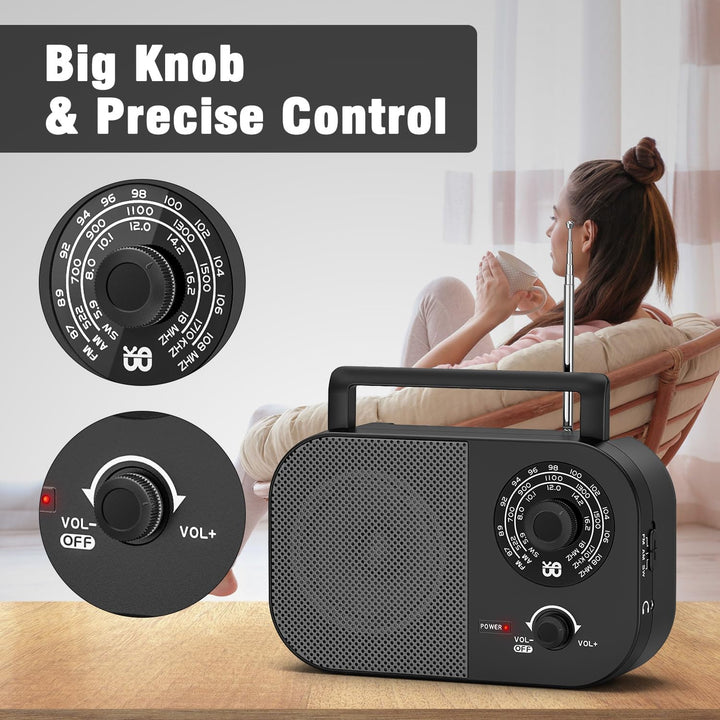 Tragbares Radio AM,FM,SW,UKW Kofferradio Netz und Batteriebetrieb, mit Bestem Empfang, Eingebautem L