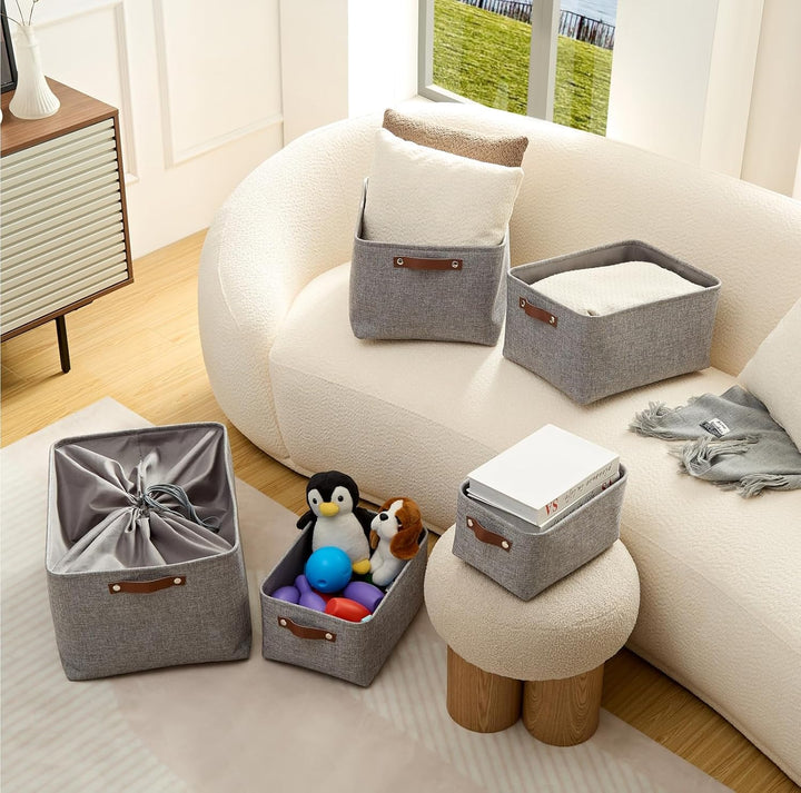 Mangata Faltbare Aufbewahrungskörbe mit Ledergriff,[4 Pack] Verdicktes Canvas-Stoff Aufbewahrungsbox