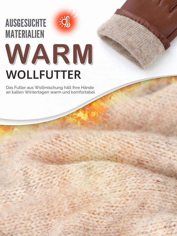 GSG SINCE 1998 Lederhandschuhe Damen aus chromfreiem Lammfell, Gefüttert mit Wolle/Kunstfell, Thermo