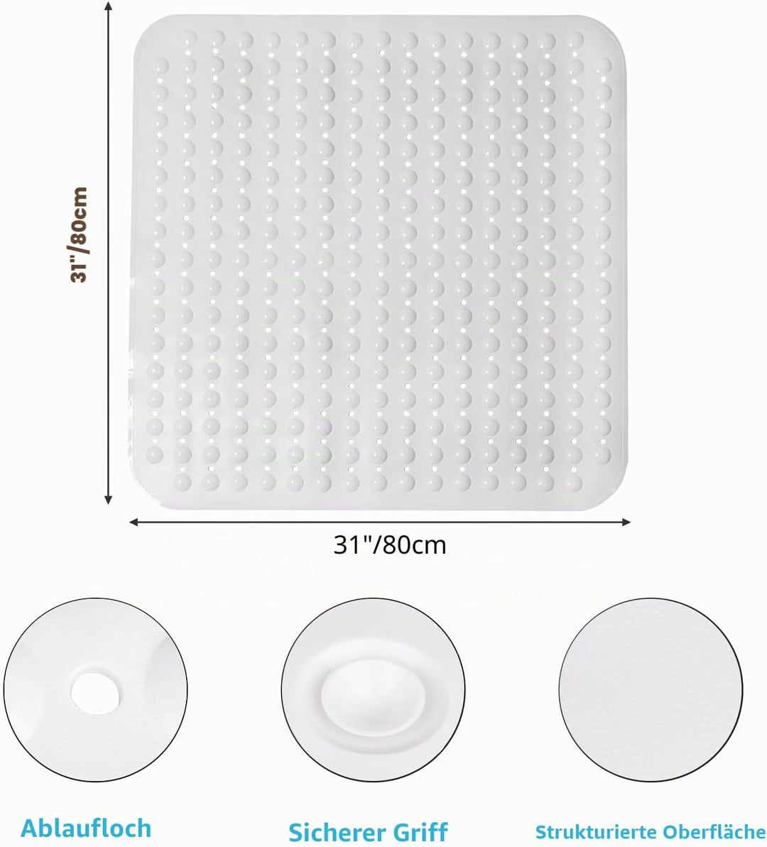 Duschmatte rutschfest 80x80, Duschmatte, rutschfest Duscheinlage mit Saugnäpfen, Antirutschmatte Dus