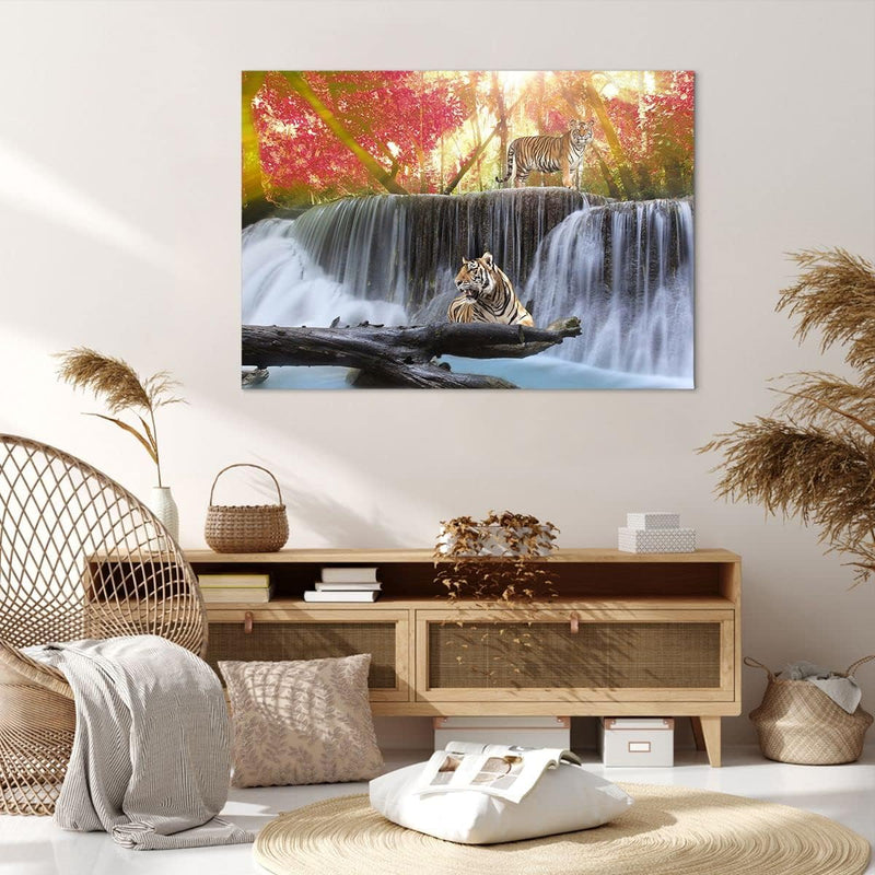 Bilder auf Leinwand 100x70cm Leinwandbild Tiger natur tier paradies Gross Wanddeko Bild Schlafzimmer