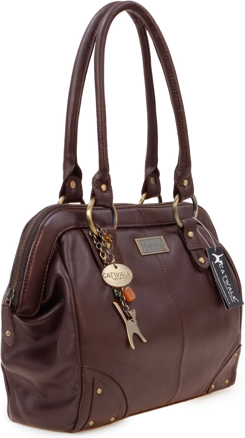Catwalk Collection Handbags - Leder - Umhängetasche/Ledertasche/Schultertasche- DOCTOR Braun, Braun