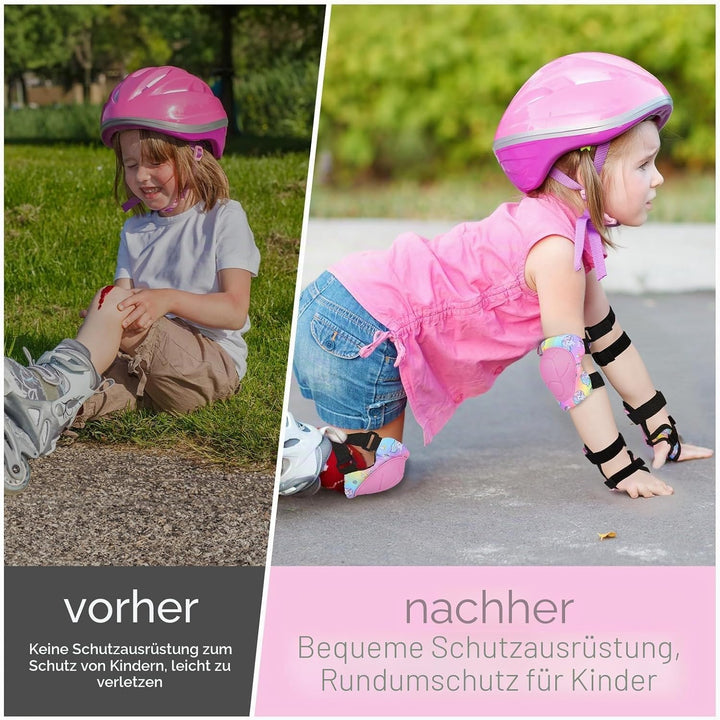 Unicorn Castle Knieschoner Kinder Schoner Set Inliner Schützer 6 in 1 Schutzausrüstung Kinder Ellenb