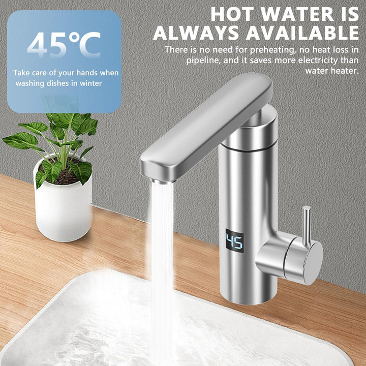 Elektrischer Wasserhahn Edelstahl, 220V 3000W Sofortiger Warm Wasserhahn mit LED Digitalanzeige und