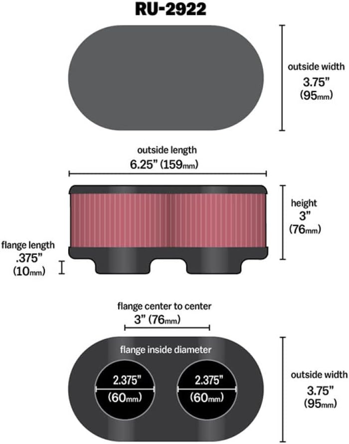 K&N RU-2922 KFZ und Motorrad Universal-Luftfilter aus Gummi, 2pcs