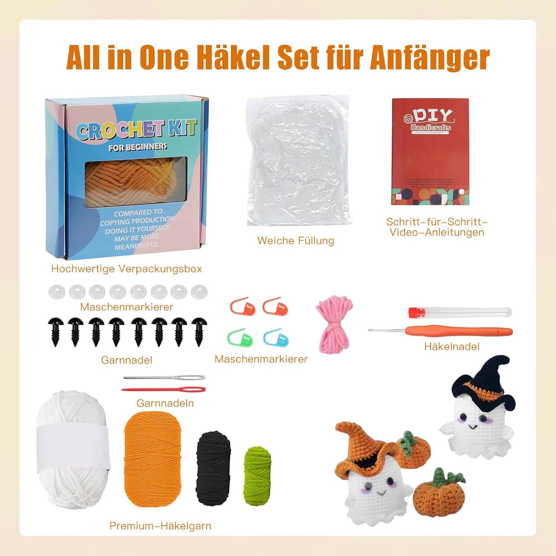 Jinfanshurich Häkelset für Anfänger, Komplettes Crochet Set mit Videoanleitung, Einfaches DIY Häkelt