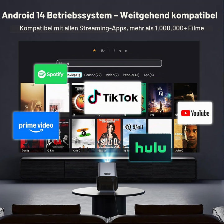 2000 ANSI Lumen Native 1080P Smart Mini Beamer mit Android 14