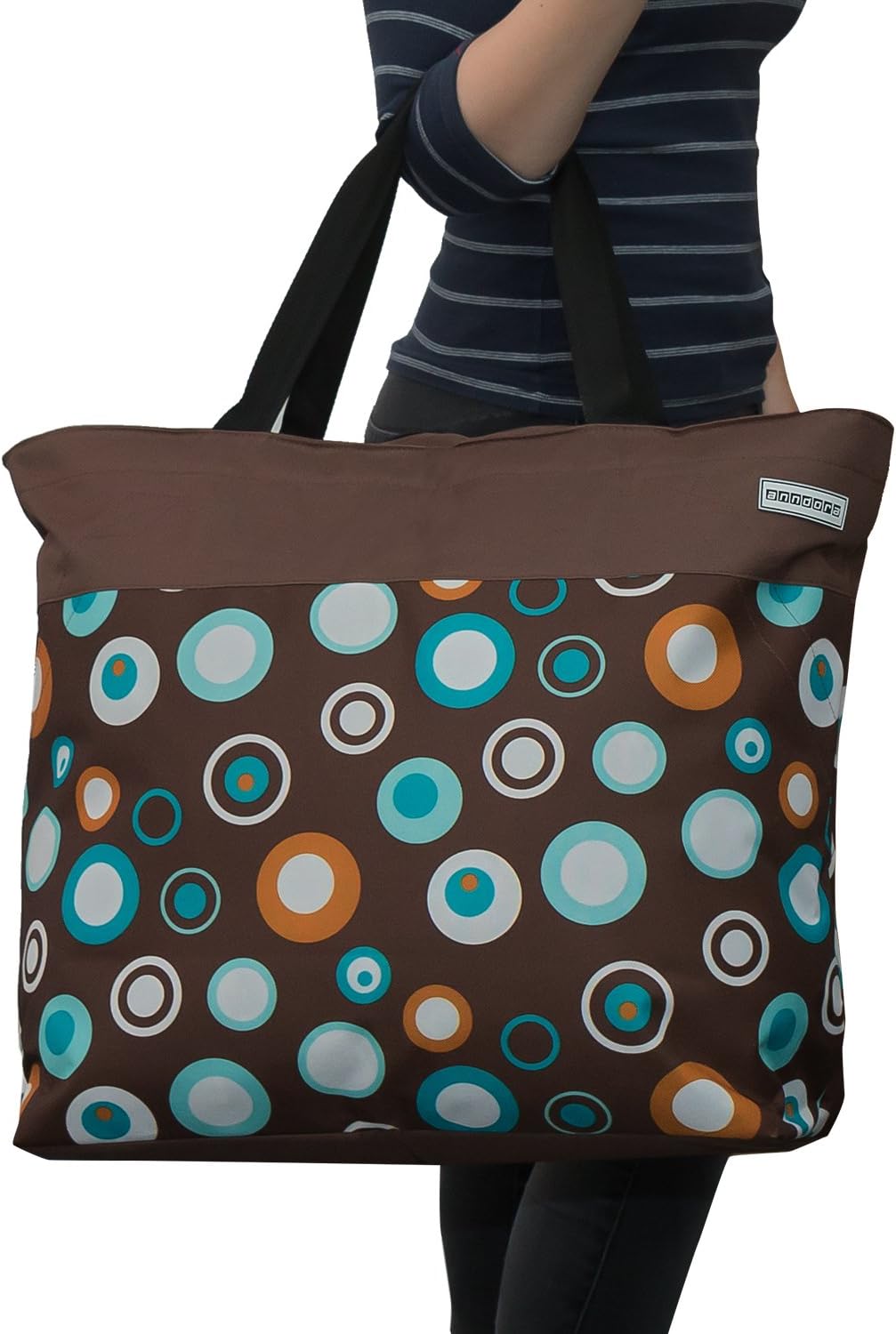 anndora XXL Shopper braun hellblau - Strandtasche Schultertasche Einkaufstasche, Braun Hellblau