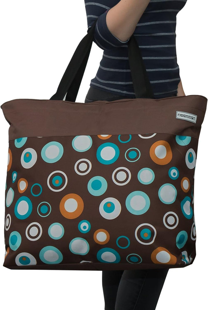 anndora XXL Shopper braun hellblau - Strandtasche Schultertasche Einkaufstasche, Braun Hellblau