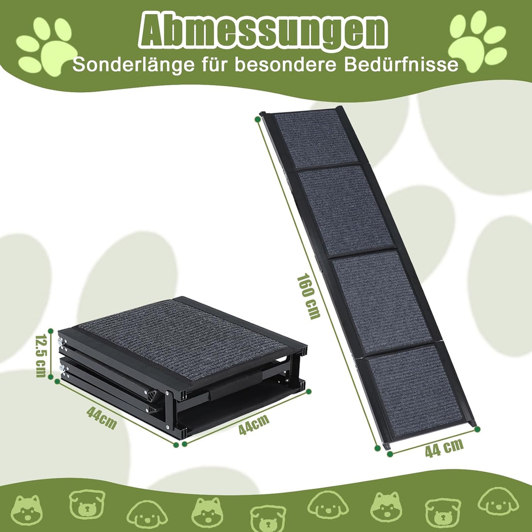 SMONTER 160cm Long Hunderampe Auto klappbar mit High Traction Teppichoberfläch, einstiegshilfe Hunde