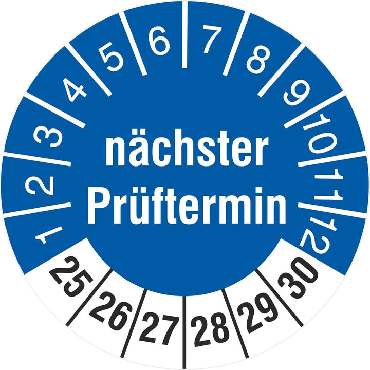2500 Prüfetiketten 18 mm nächster Prüftermin nächste Prüfung 2025-2030 Prüfplakette 2500 18mm Durchm
