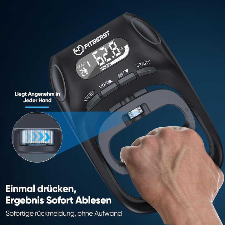 FitBeast Griffkraft-Tester mit einstellbarem Griffkrafttrainer &amp; Fingertrainer - Fortschritt verfolg