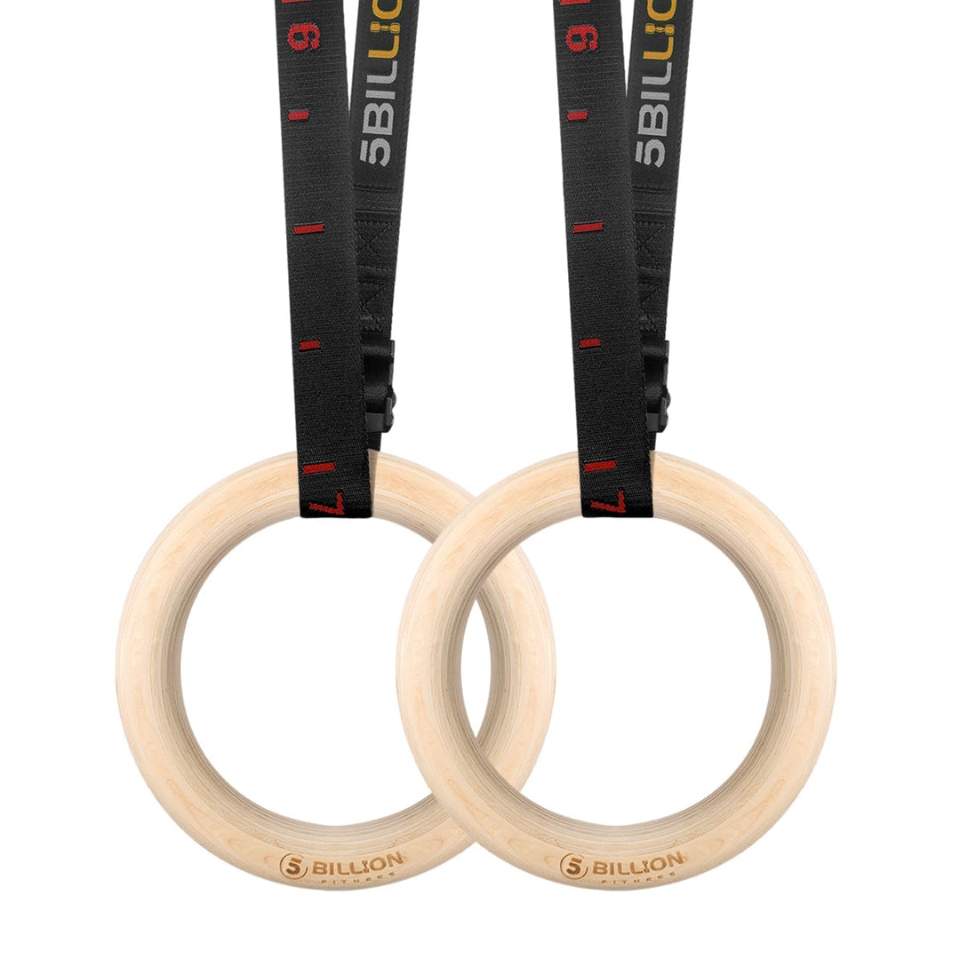 5BILLION Turnringe Holz Gymnastikringe Ringe Turnen für Fitness mit Hochfeste Nylon Gurtbänder mit S