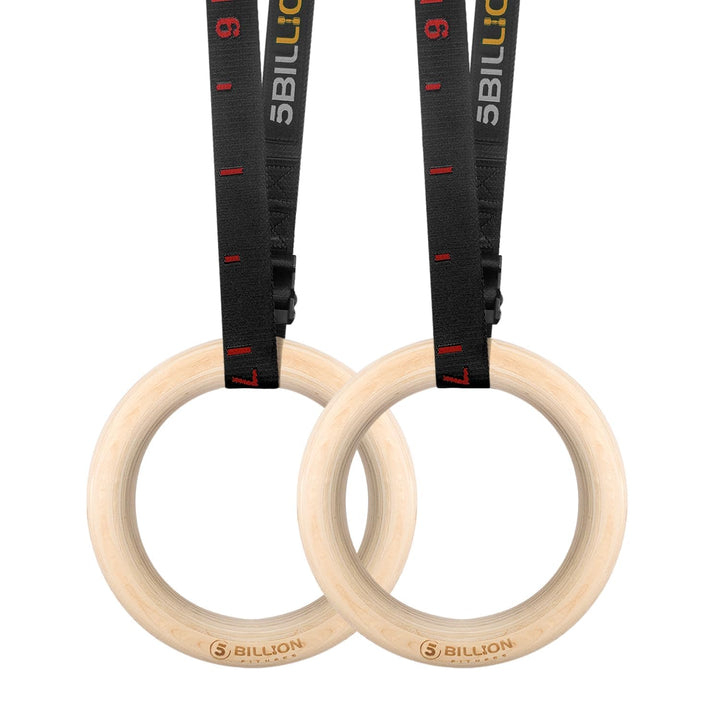 5BILLION Turnringe Holz Gymnastikringe Ringe Turnen für Fitness mit Hochfeste Nylon Gurtbänder mit S