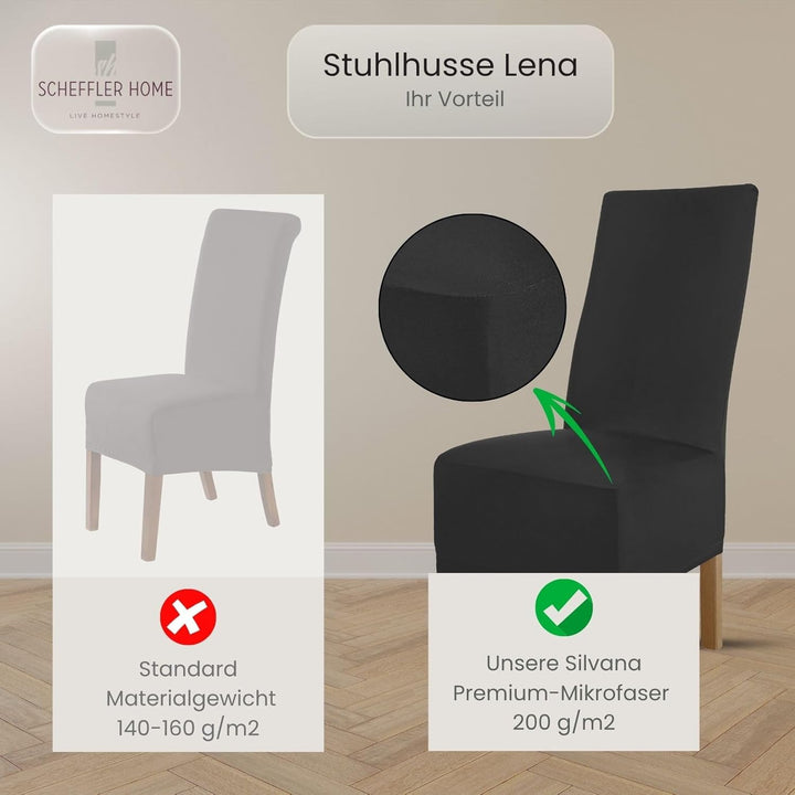 SCHEFFLER-Home Stuhlhussen 4er Set Lena Schwarz/elastische und langlebige Hussen für Stühle/Robustes