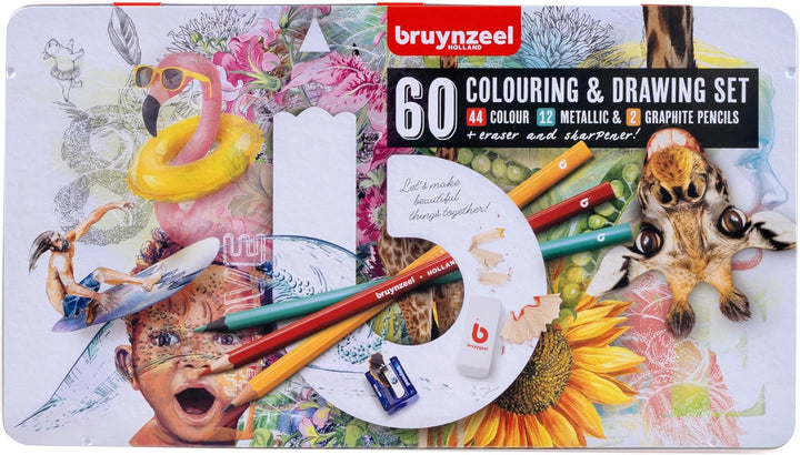 Bruynzeel Expression Mal-Set, 60 Teile: 44 Buntstifte, 12 Metallic-Stifte, 2 Graphitbleistifte + Rad