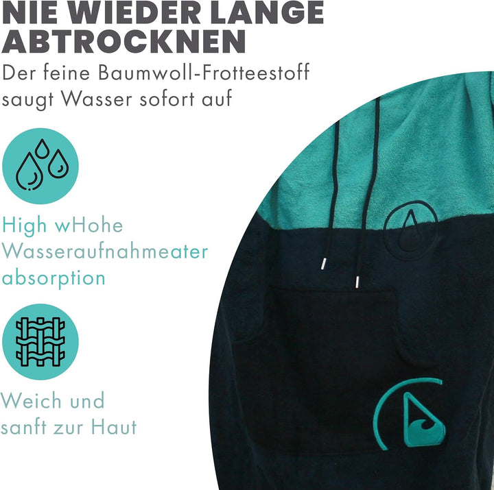 WAVE HAWAII Poncho Aveiro Surfponcho 100% Baumwolle für Körpergrössen von 170-200 cm Umkleidehilfe f