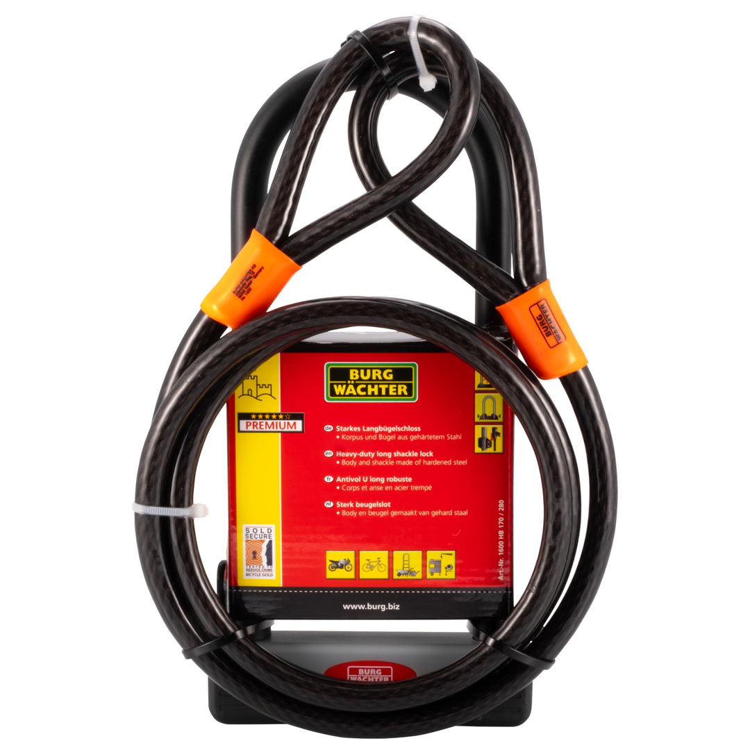 Burg Wächter 1600HB 1600 HB KIT Gold Sold Secure Fahrrad-D-Schloss, schwarz, grosses 2,1 m langes Ka