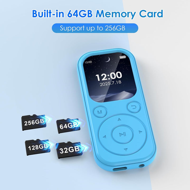 64GB MP3 Player Bluetooth 2,01 Zoll Tragbare MP3-Player mit Ultra-HD-Bildschirm 300mAh Akku HiFi Sou