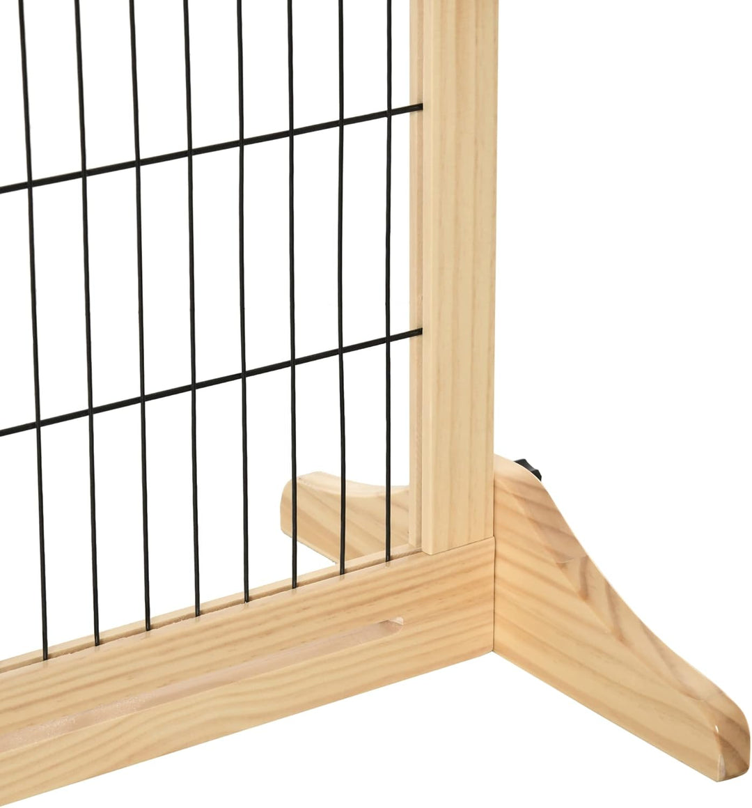 PawHut Hunde Absperrgitter aus Holz, Ausziehbares Türschutzgitter mit Fussstütze, Freistehendes Hund