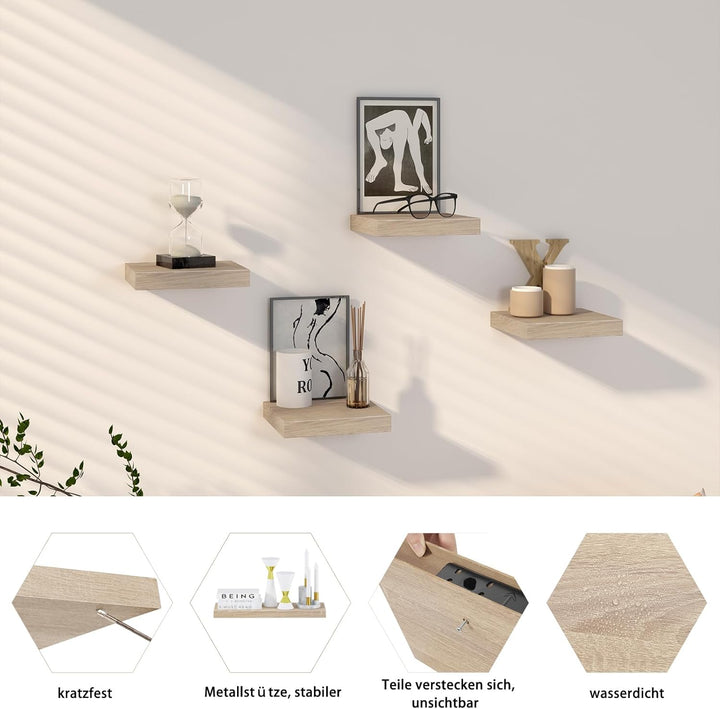 EUGAD Wandregal Wandboard 4er Set Hängeregal Holz Board Modern Eiche Gelb 25x23x3,8cm 0112QJ-4 Eiche