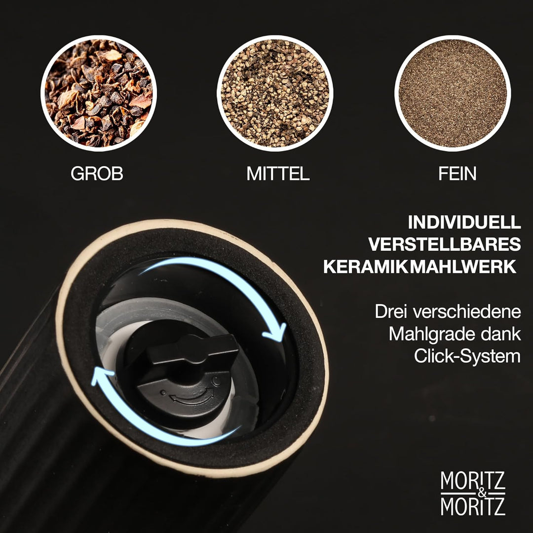 Moritz & Moritz PEPE Gewürzmühle 2er Set anthrazit/creme - Salz und Pfeffermühle aus Steinzeug & Aka