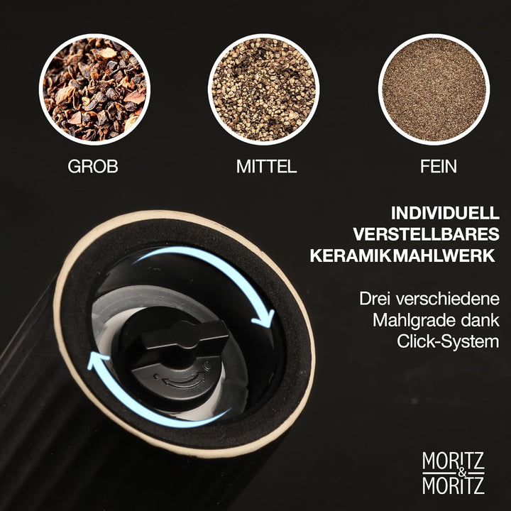 Moritz & Moritz PEPE Gewürzmühle 2er Set anthrazit/creme - Salz und Pfeffermühle aus Steinzeug & Aka