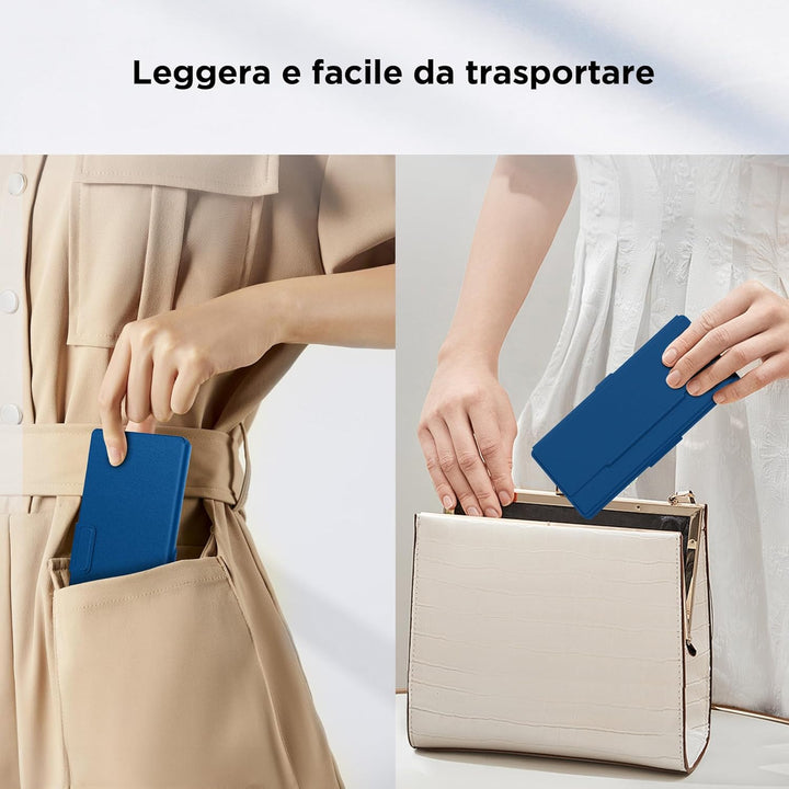 CACOE Mini Bluetooth Tastatur mit Ständer für Handy, Ultraflache Tragbare, Faltbare, Dual-Channel QW