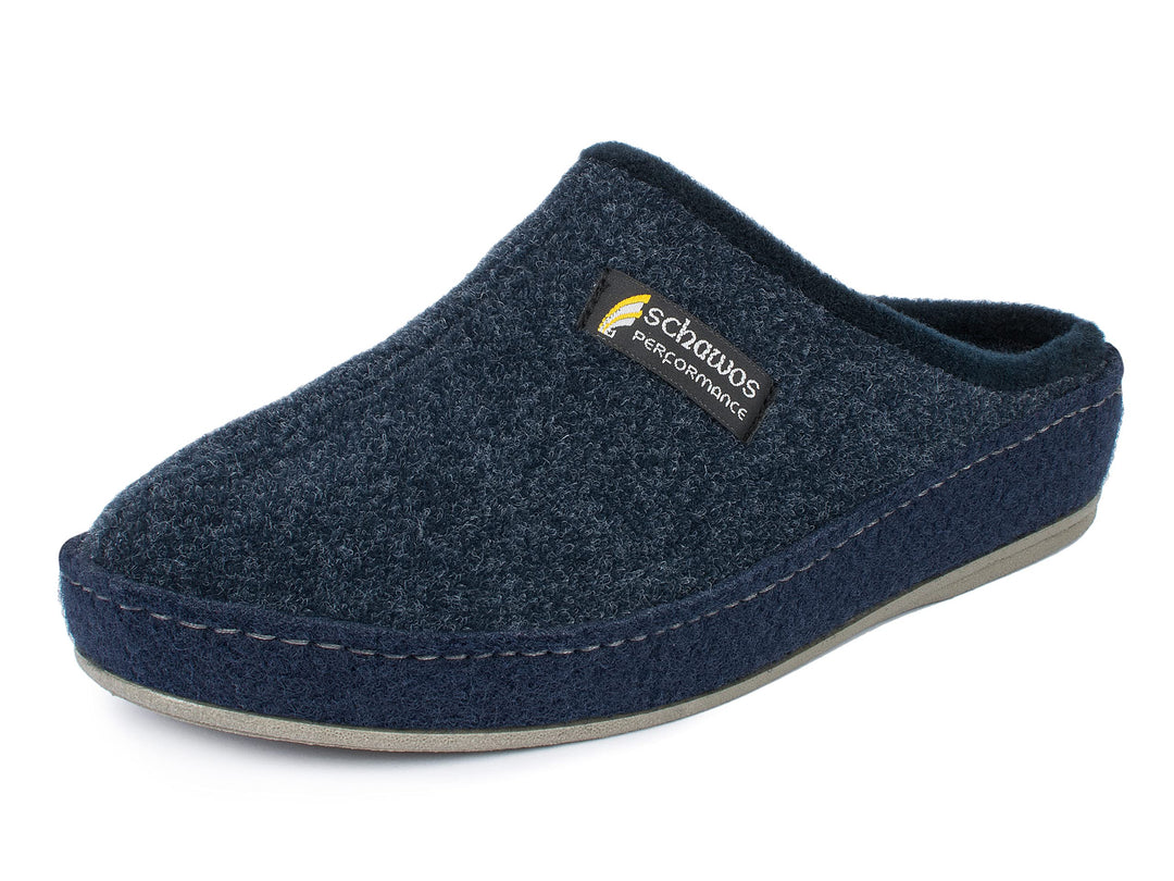 SCHAWOS Herren Filz Hausschuh 6030 mit Fussbett Feste Sohle rutschhemmend 40 EU Marine, 40 EU Marine