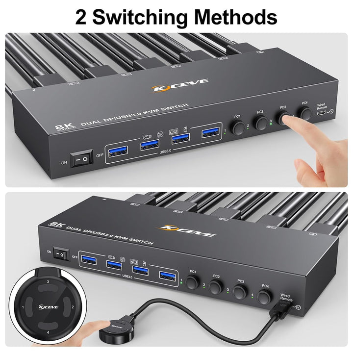 KVM Switch 4 PC 2 Monitore Displayport, USB 3.0 KVM Switch 4 PC 2 Monitore 4K@144Hz teilen sich Tast
