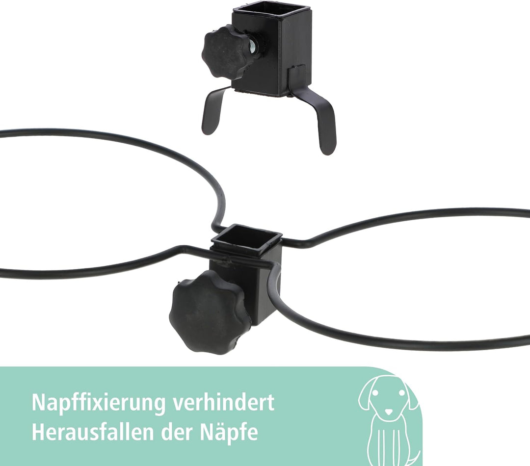 Kerbl Futterbar inklusive Edelstahlnäpfe, Stufenlos Verstellbarer Hunde Fressnapf, 2 x 2800 ml, Höhe