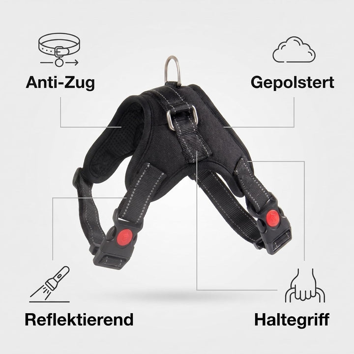 Hundegeschirr XL Anti-Zug mit gepolstertem Griff &amp; Reflektoren für grosse Hunde - Brustgeschirr stuf