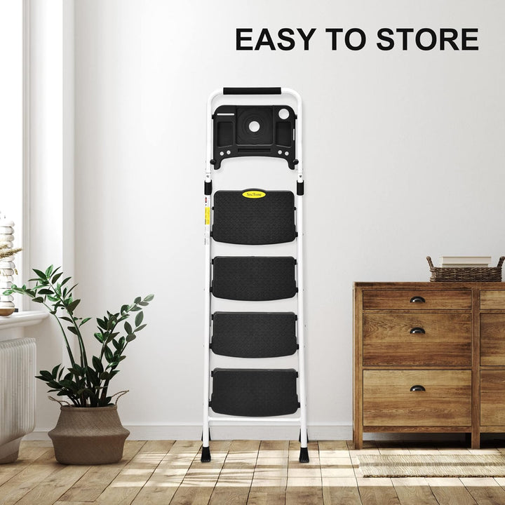 HBTower 4-Stufen-Leiter, Klappbarer Tritthocker mit Breitem Anti-Rutsch-Pedal, Stabiler Praktischer