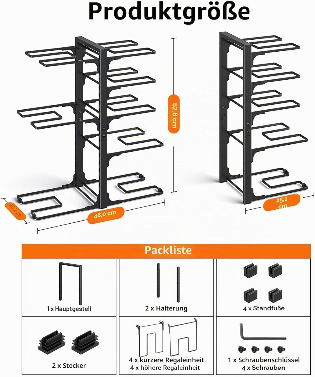 MUDEELA Topf- und Pfannen-Organizer unter dem Schrank, 53,3 cm Höhe, robuster, verstellbarer Topf, P