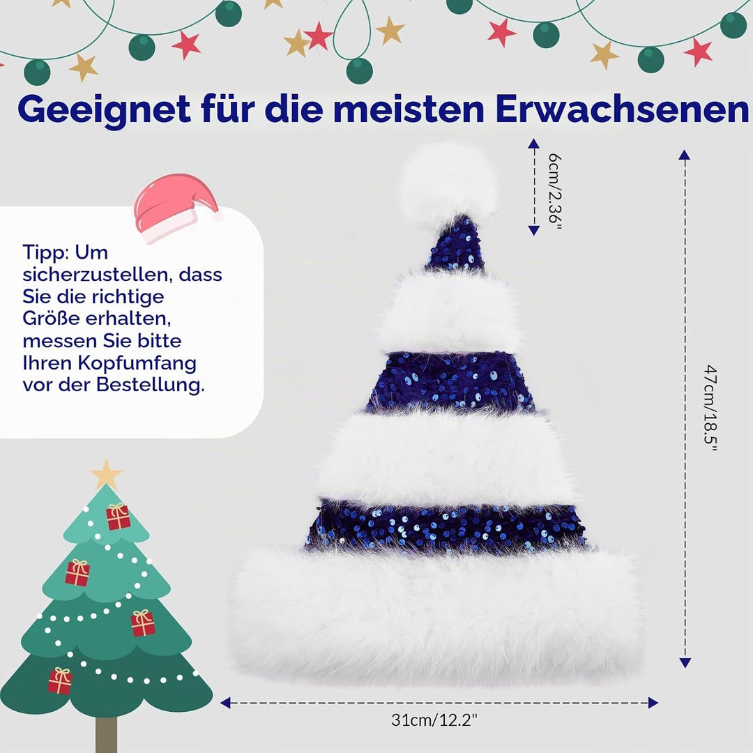 Weihnachtsmütze für Erwachsene, Plüsche Nikolausmütze für Damen und Herren, Warm and Dicker Weihnach