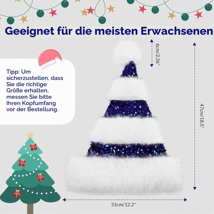 Weihnachtsmütze für Erwachsene, Plüsche Nikolausmütze für Damen und Herren, Warm and Dicker Weihnach